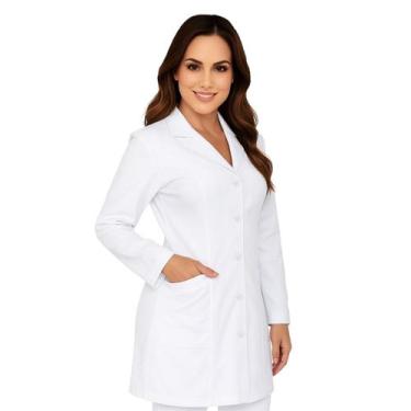 Imagem de Jaleco Feminino Acinturado Oxford Manga Longa Preto Branco - Visual Un