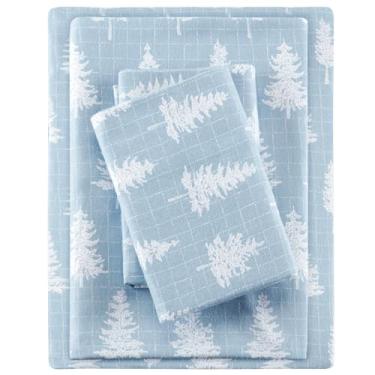 Imagem de True North by Sleep Philosophy Lençol de flanela aconchegante 100% algodão - Jogo de cama com estampa de animais e estrelas, fofo, ultramacio, para clima frio, Queen, floresta azul, 4 peças