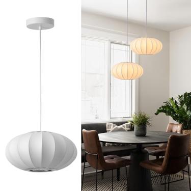 Imagem de Fivemengo Luminária Pendente De Lanterna 11,8", Abajur Imitação Seda, Grande Em Formato Bolha Branca, Lustre Simples Para Sala Estar, Jantar, Cozinha, Ilha, Quarto, Restaurante, Café