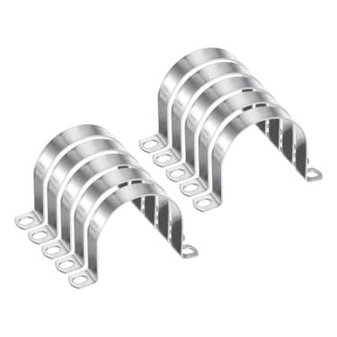 Imagem de HARFINGTON 5 braçadeiras de conduíte de 76 mm de 76 mm, braçadeira de tubo M76 U, correia rígida de aço inoxidável, suporte em forma de U com dois furos para cabo de fio de mangueira de tubo, grosso
