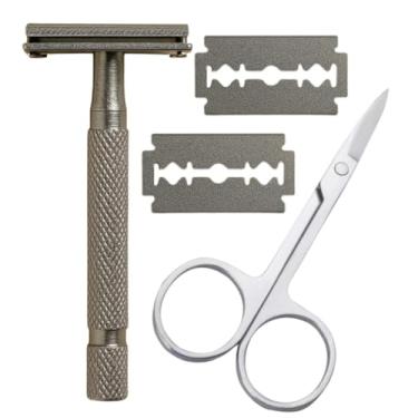 Imagem de Aparelho Para Barbear Clássico Com Lâmina Durável Confortável Econômico E Tesoura De Ponta Fina Aparadora Inox