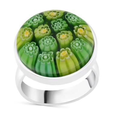 Imagem de Compre LC Anel de flor de aço inoxidável de vidro multicolorido, estilo murano, para mulheres, joias, presentes de aniversário, 8, Vidro, vidro murano