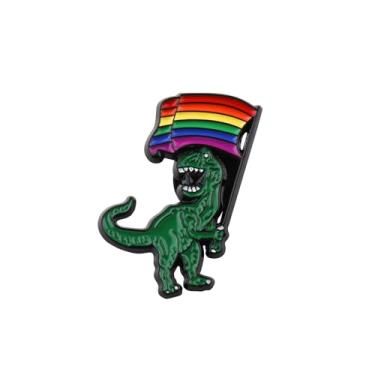 Imagem de PLITI Presente LGBT LGBTQ Gay Pride Gift Trex Dinossauro Amante Presentes Bandeira Arco-íris Dinossauro Broche Broche Para Lésbicas Gays, Medium, Aço inoxidável, Sem Pedra Preciosa