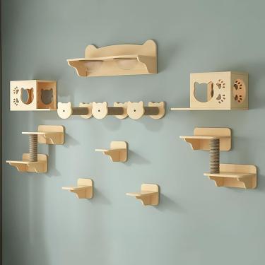 Imagem de Prateleira De Gato De Madeira Maciça, Conjunto De Móveis De Parede Para Gatos, Parede De Escalada Para Gatos, Degraus De Parede Para Gatos, Prateleiras E Poleiros Para Gatos Para, Package3