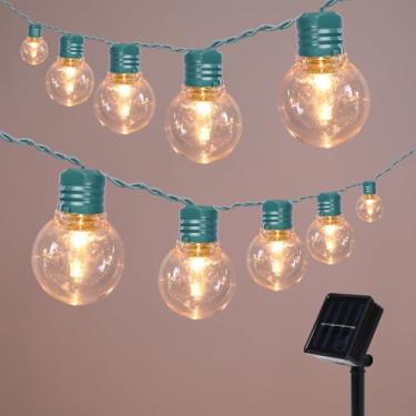 Imagem de Afirst Cordão de luzes solares ao ar livre à prova d'água de 15 pés com 25 lâmpadas LED de plástico inquebráveis, luzes de pátio listadas pela UL para jardim, quintal, varanda, varanda (verde)