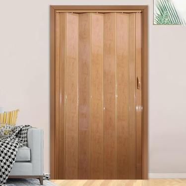 Imagem de Interior Lustroso Das Portas Do Acordeão Do Pvc, 70 80 90 100 120 150 Porta De Dobradura Feita Sob Encomenda Do Tamanho, Porta Magnética Da Sanfona Com Ferragem E A, Maple, 46x80in (117x203cm)