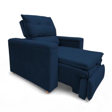 Imagem de Poltrona Cadeira do Papai Reclinável Retrátil Onix Veludo Azul - Loja 