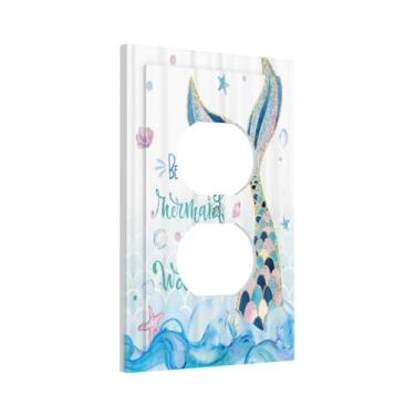 Imagem de Xuejiaku Sereia Oceano Ondas Azuis Crianças Menina 1 Tomada Placa Decorativa Única Duplex Capas De Parede Elétrica Tampa Interruptor Luz Arte Para Decoração Quarto Infantil Banheiro