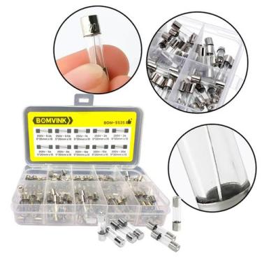 Imagem de Kit 100 Fusíveis Vidro 5x20mm 250V de 0.2A a 20A Vários Tipos - BOMVIN