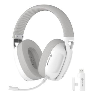Imagem de ATTACK SHARK Fone de ouvido sem fio L80, fones de ouvido para jogos USB de 2,4 GHz com Bluetooth 5.2, bateria 50H, microfone com cancelamento de ruído, com fio de 3,5 mm, branco