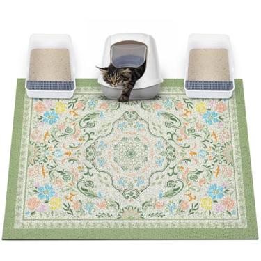 Imagem de Glittme Tapete de areia para gatos com fundo antiderrapante tapete de caixa de areia 119 x 89 cm tapete de armadilha de areia fácil de limpar lavável tapete de comida de gato para gatinho, 2GG