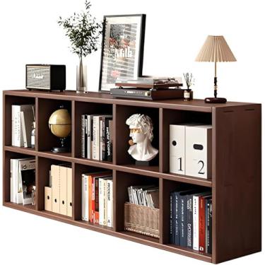Imagem de Estante De Madeira Maciça Marrom Com Prateleiras Abertas E Armário De Armazenamento - Ideal Para Decoração De Sala De Estar Ou Quarto, Walnut Color, 35.4" x 11.8" x 29.5