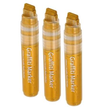 Imagem de PATIKIL 3 marcadores de graffiti, marcadores dourados de 15 mm, canetas marcadoras de tinta acrílica grossas, grandes marcadores permanentes, grandes para pintura em rocha, vidro, madeira, tela