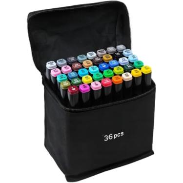 Imagem de Kit com 36 Canetas Marcadoras para Colorir 36 Cores Conjunto Profissional de Canetinhas com Ponta Dupla Cores Diversificadas Tampa Codificada por Cores