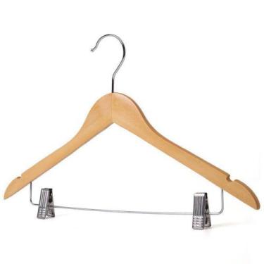 Imagem de Cabide de Madeira com Presilhas Organização Guarda Roupas Vestido Cami
