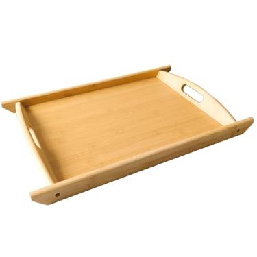 Imagem de Bandeja retangular de bambu para café da manhã, jantar, comida e restaurantes (1, 44 x 30 x 3 cm (com alça))