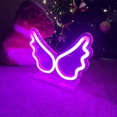 Imagem de DUOMY DÉCOR Asas De Led, Luz Neon, Placa Decorativa Rosa Com Alimentação Usb, Suporte Para Presente Aniversário, Decoração Festa Quarto