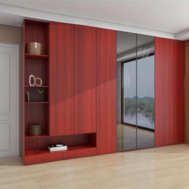 Imagem de Papel de parede autoadesivo de PVC de grão de madeira engrossada impermeável e anti-incrustante guarda-roupa porta de armário adesivo de renovação de móveis - jacarandá vermelho-40 * 950 cm