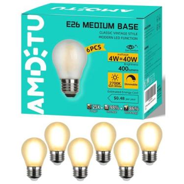 Imagem de Lâmpada pequena vintage LED Edison, 40 W, regulável, E26 Globe 2700K, 