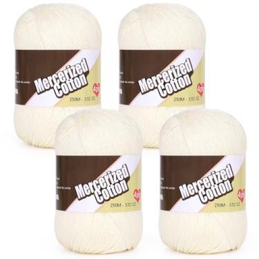 Imagem de Katech Fio de algodão 100% mercerizado para crochê e tricô – Soft Sport Weight CYC #2, 4 novelos de 100 g (100 g), fio de crochê ideal para panos de prato, roupas de bebê, meias, cachecóis (creme)