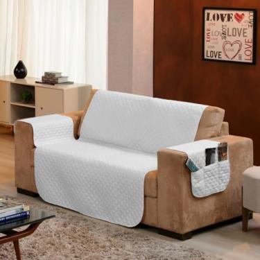 Imagem de Protetor de Sofá 2 Lugares - Prático, Macio e Lavável, Ideal para Casas com Pets e Crianças – Ótimo Custo-Benefício – FV Enxovais (Branco, 2 Lugares)