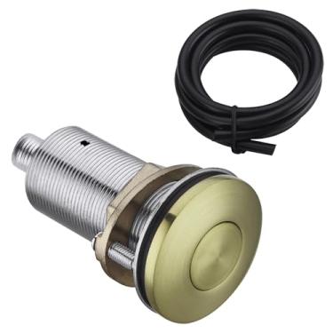 Imagem de BESTILL Botão de interruptor de ar para eliminação de lixo com mangueira de ar, botão longo de aço inoxidável dourado escovado para triturador de resíduos alimentares, compatível com todos os módulos