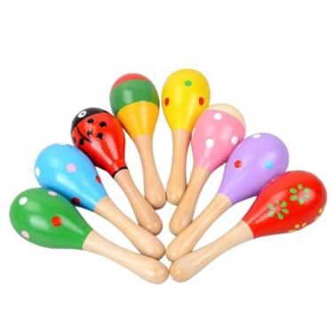 Imagem de Kokiya 6 peças de maracas de madeira brinquedos educativos infantis coloridos chocalhos de percussão de mão martelos de areia para carnaval festival ktv