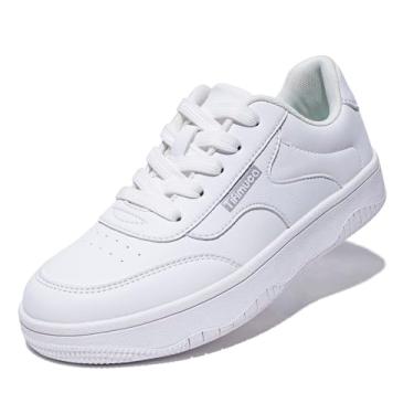Imagem de Tifimuca Tênis feminino de couro vegano, cano baixo, cadarço, antiderrapante, para caminhada, corrida, skate, tênis, confortável, casual, atlético, versátil, moderno, Branco, 35