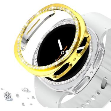 Imagem de DEALELE [Pacote com 2 capas compatíveis com Samsung Galaxy Watch 8 de 40 mm, capa protetora de PC de diamante de linha única brilhante para reposição (40 mm, ouro + transparente)