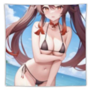 Imagem de LIEGBMEU Sexy Bikini Hot Anime Girl Tapeçaria 152.4 cm x 152.4 cm Interior Exterior Wall Quilt Art Decoração de Tapeçaria Caprichosa, AC015