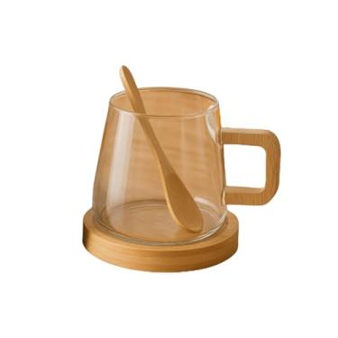 Imagem de Xícara de Vidro Borossilicato Sofisticado com Alça de Bambu, Pires e Colher de Madeira, 300 ML, para Café, Chá e Bebidas, Copo Resistente ao Calor