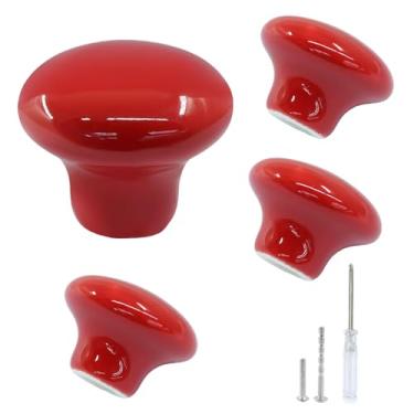 Imagem de LifCratms Pacote com 4 puxadores de armário de cerâmica vermelha com parafusos, puxador redondo de 32 mm para gaveta, armário, guarda-roupas, móveis
