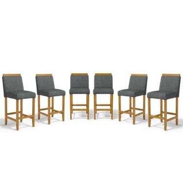 Imagem de Kit Com 6 Banquetas Eloá Madeira Maciça Assento Estofado Para Bancada 