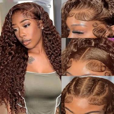 Imagem de SQU&CIR Perucas de cabelo humano marrom chocolate HD Lace Front Wigs densidade 180% 13x4 Deep Curly Lace Front Wigs cabelo humano pré-arrancado sem cola perucas de cabelo humano para mulheres negras
