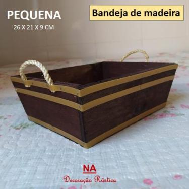 Imagem de Cesta bandeja de café da manhã madeira com alça de sisal PEQUENO - NA 
