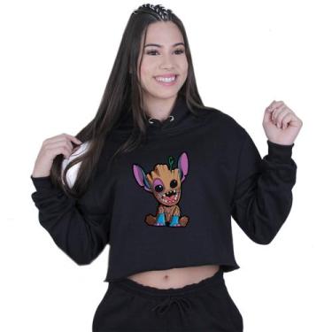 Imagem de Cropped Moletom Feminino Lilo Stitch Baby Groot - Lafre, Preto, M