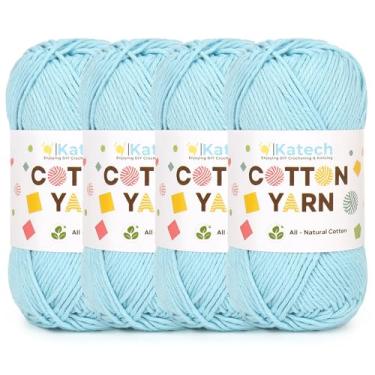 Imagem de Katech 1OO% fio de algodão para crochê e tricô - 4 pacotes de 100 g - 4 fios de crochê de algodão médio (penteado) macio e respirável - ideal para panos de prato, roupas de bebê, pegadores de panela e