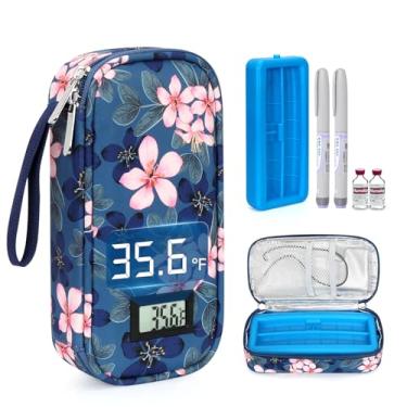 Imagem de Estojo de viagem térmico para frascos de insulina Leng Ke com display ℃ - Bolsa de viagem refrigerada aprovada pela TSA com tijolo de gelo protetor, resfriamento de longa duração para frascos e