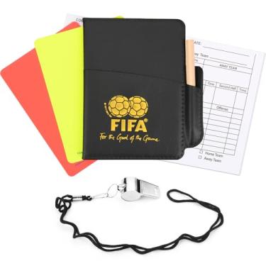 Imagem de Cosmos Conjunto de cartas de árbitro de futebol cartão vermelho amarelo conjunto de carteira com apito de árbitro de metal e folhas de pontuação, kit de acessórios de árbitro de futebol para jogo de