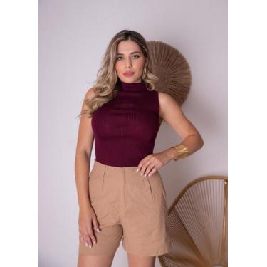 Imagem de Blusa Regata Feminina Tricot Gola Alta Confortável Versátil Basica - E