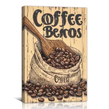Imagem de Arte de parede em tela de café vintage impressão de pintura de grãos de café imagens de comida de cozinha decoração de parede para decoração de casa de café emoldurada (cozinha - 5,5 cm C x 45,7 cm L)