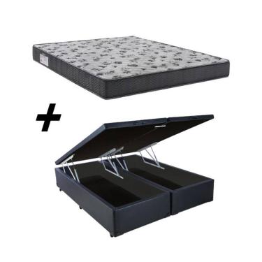 Imagem de Cama Box Baú Casal Bipartido Cinza Colchão ISO 100 D33 - Ortobom