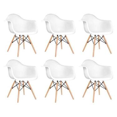 Imagem de Kit 6 Poltronas Eames De Madeira Com Braço Daw Com Assento Branco - Co