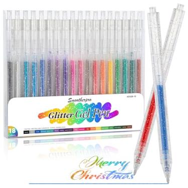 Imagem de SMOOTHERPRO Canetas de gel com glitter, 18 cores metálicas, vibrantes e brilhantes para colorir adultos, desenho, álbum de recortes, cartões comemorativos, projetos criativos