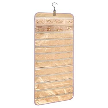 Imagem de Tcwhniev Organizador de joias para pendurar para brincos, colares, anéis, rolo de armazenamento de joias de dupla face, suporte de joias à prova de poeira com gancho giratório para porta de parede de