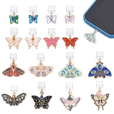 Imagem de PH PandaHall 16 peças de pingentes para Kindle, pingentes de borboleta compatíveis com Kindle e portas de carregamento de telefone tipo C, plugues protetores de poeira, pingentes para decoração de