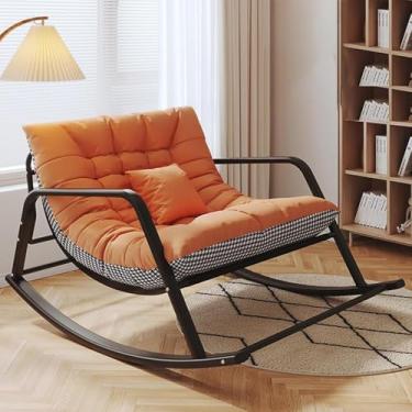 Imagem de Cadeira De Balanço Para Pátio Externo, Rocker Ch Com Acolchoado, Interior & Exterior, Cadeira Reclinável Rocker Para Sala De Estar, Berçário, Varanda Da Frente, Jardim, Quinta, Orange Houndstooth