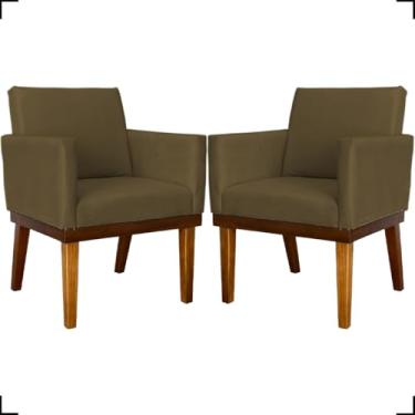 Imagem de Kit 2 Poltronas Decorativa Para Sala Recepção Manicure Consultório Salão de Beleza Base em Madeira Divine Tecido Suede (Marrom)