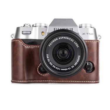 Imagem de MUZIRI KINOKOO Capa para câmera Fuji XT50/X-T50 - meia capa de couro PU para câmera digital Fujifilm X-T50/Fuji XT50 - com abertura inferior e design de aderência de mão - café