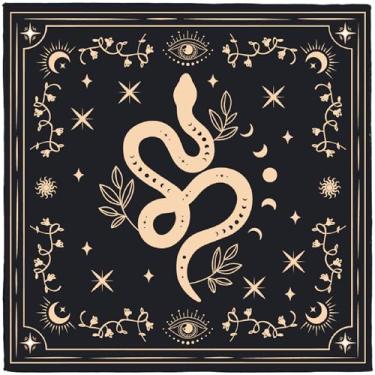 Imagem de CREATCABIN Pano de altar de cobra dourada tapete de bruxaria pano espiritual veludo bruxaria tarô cartões de mesa guardanapo quadrado tapeçaria arte de parede toalha de mesa adivinhações para bruxaria
